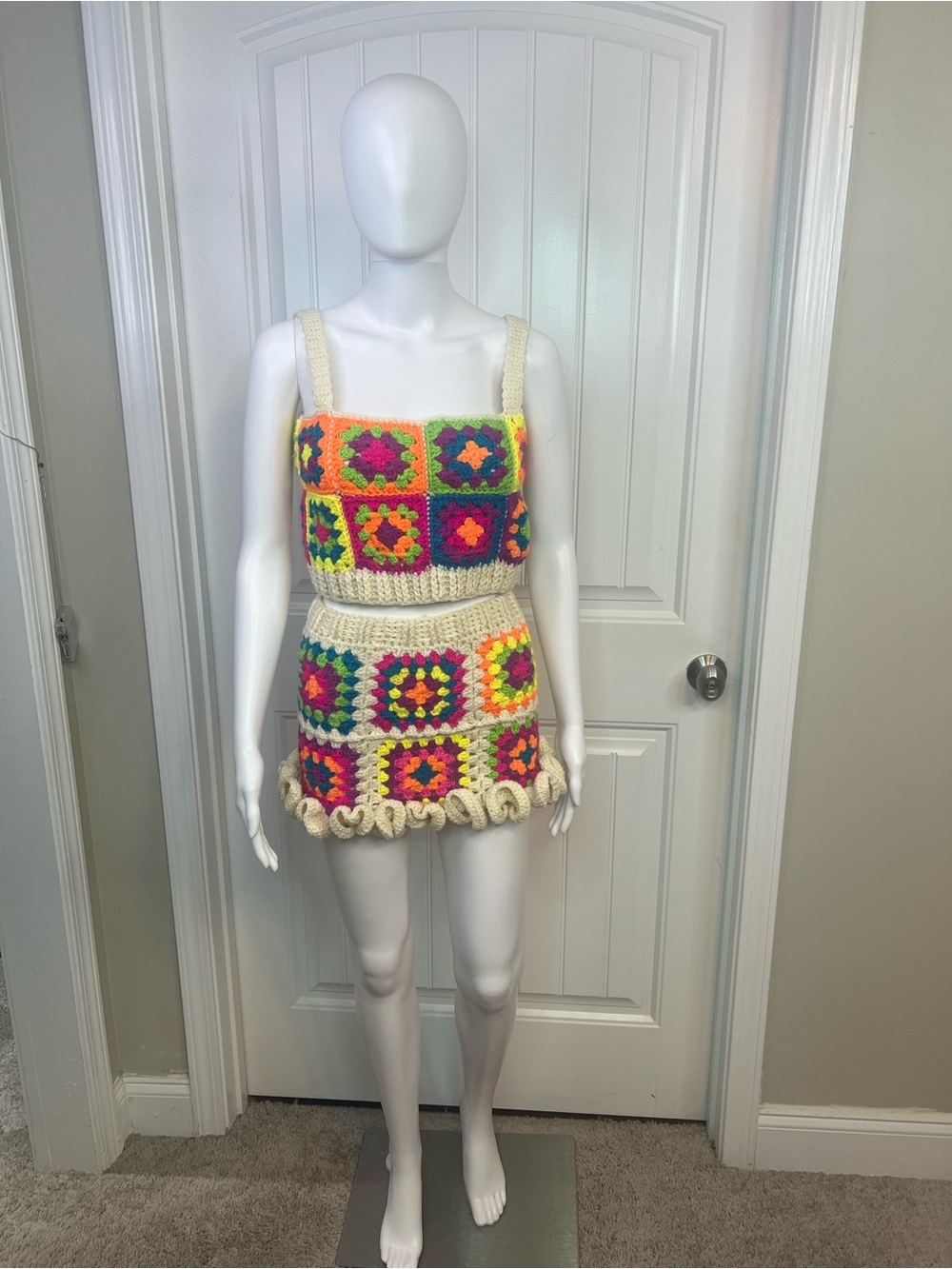 Crochet Patchwork Mini Skirt - Multicolor